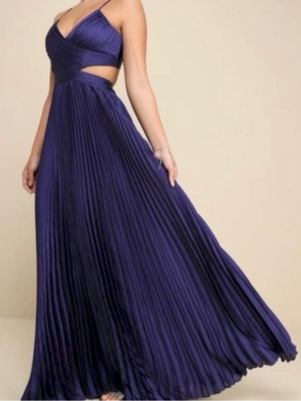 Lulus Got The Glam Purple Pleated Cut Out Maxi Gown Dress